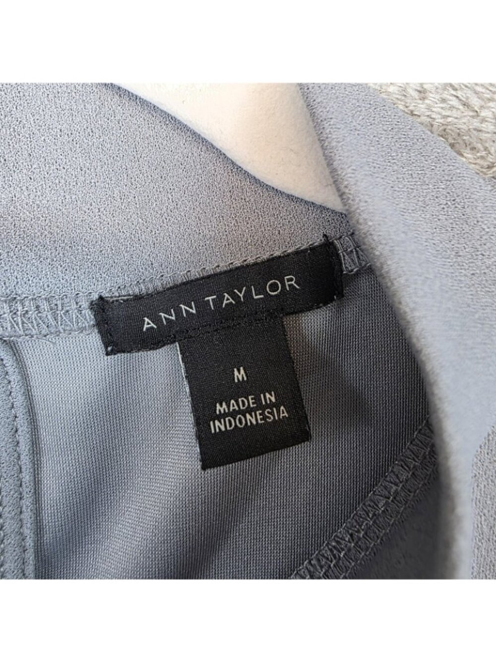 Ann Taylor Blouse Womens M Gray Mock Neck Long Balloon Sleeve Sheer Dot Top - Picture 3 of 11